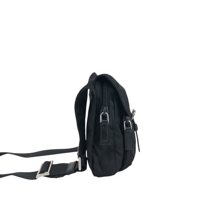 PRADA Triangle Logo Front Buckle Shoulder bag Black Vintage 3nuzig