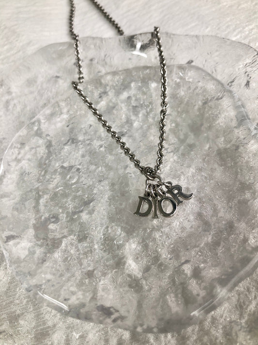 Christian Dior Logo Motif Necklace Silver Vintage tkzy28