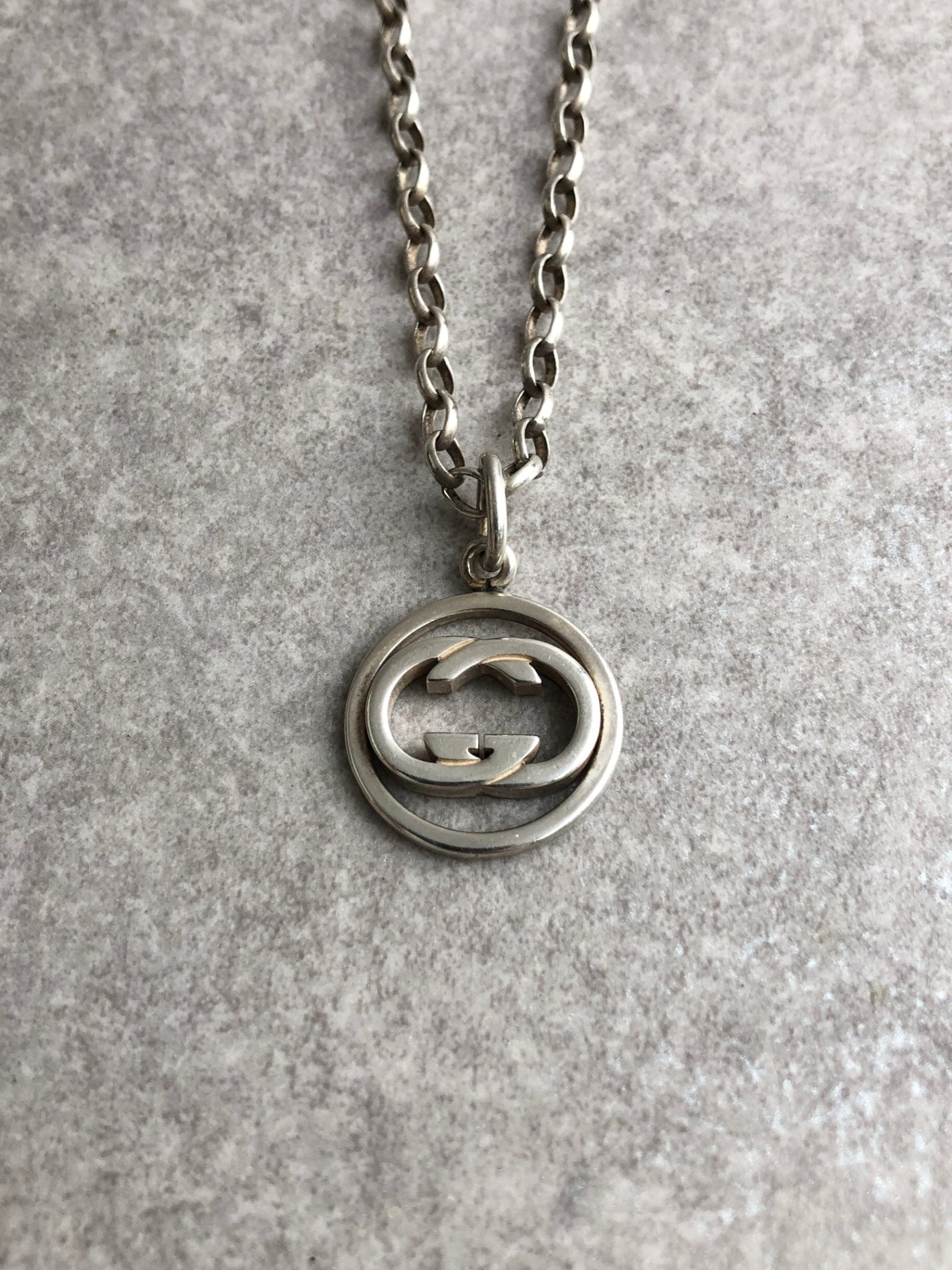 GUCCI Interlocking Necklace Silver Vintage ic36jp