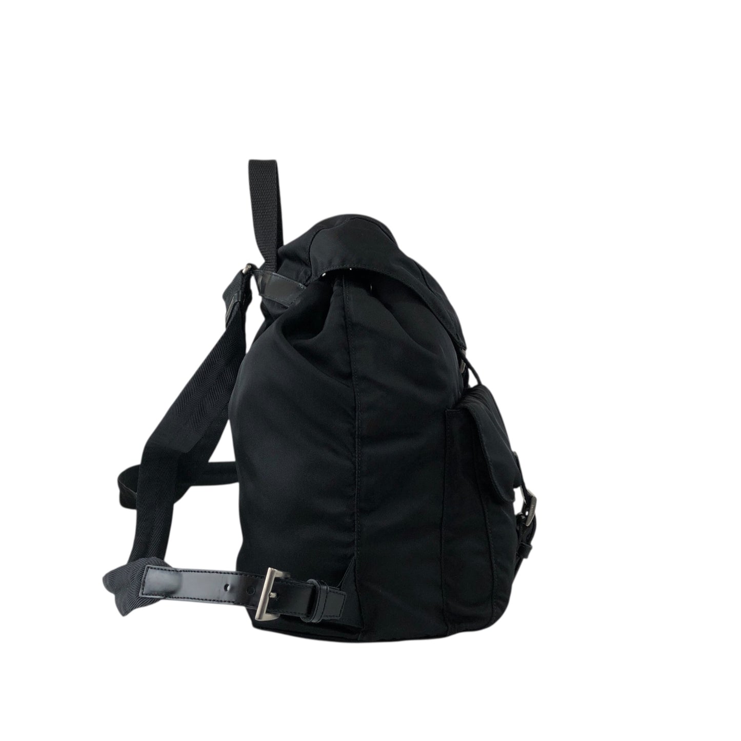 PRADA Tessuto Triangle Logo Double Pocket Backpack Black Vintage vsidzm