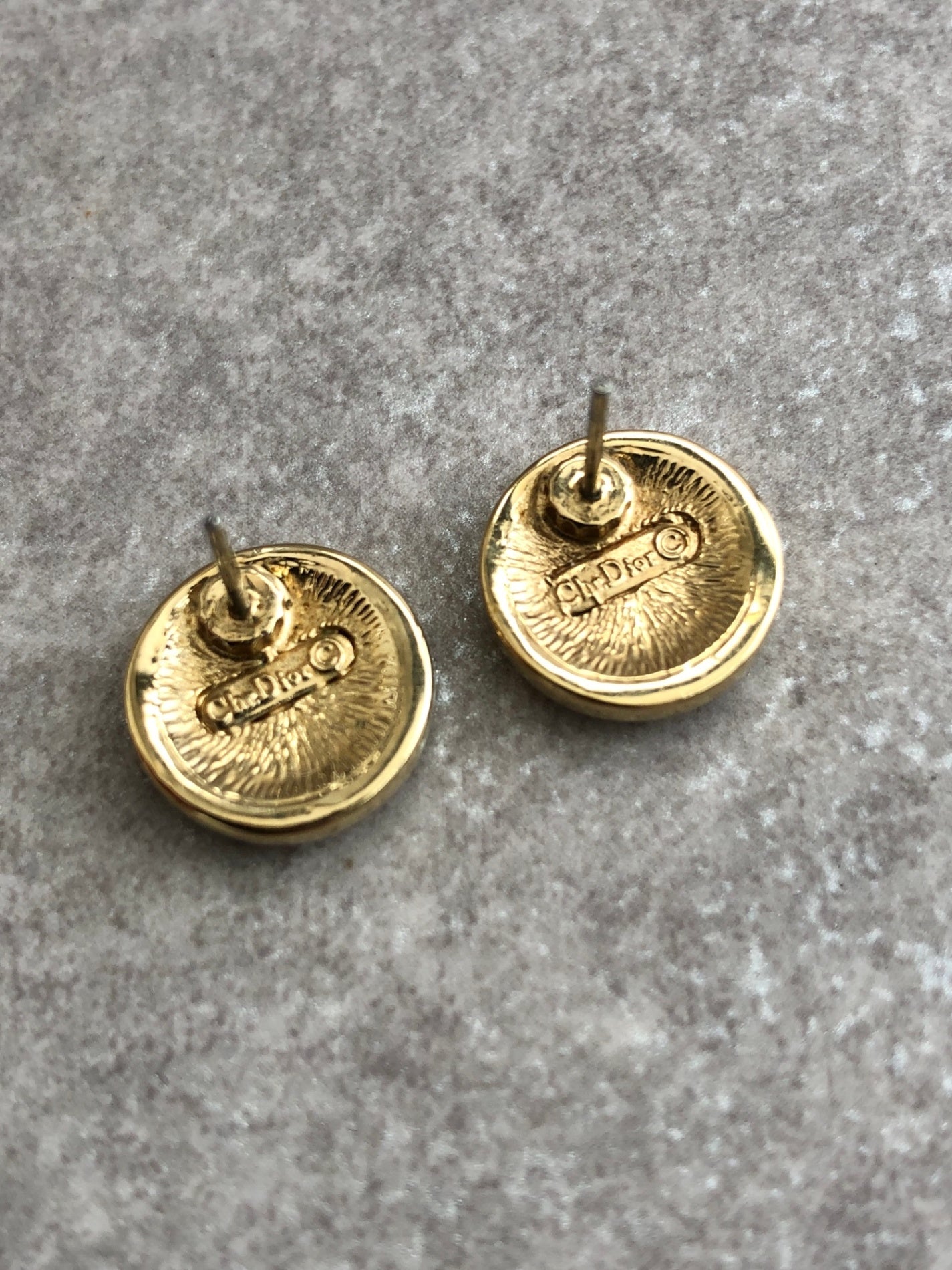 Christian Dior CD Logo Rhinestone Pierced Black×Gold Vintage ayjypj