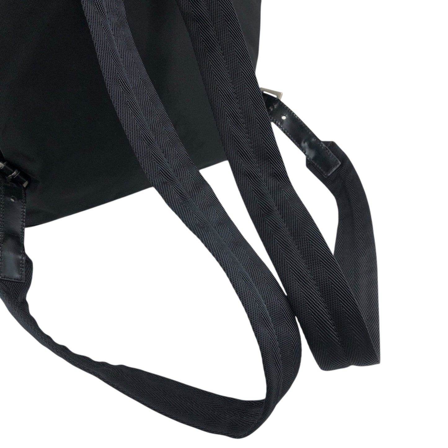 PRADA Tessuto Triangle Logo Front Buckle Backpack Black Vintage adjm4v