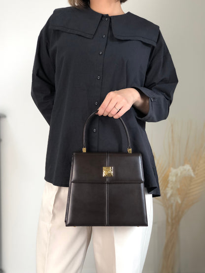 Yves Saint Laurent YSL Logo Top Handle Handbag Brown Vintage 3bhgkg