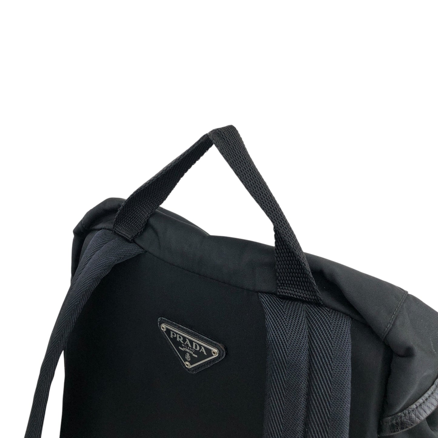 PRADA Triangle Logo Front Belt Double Pocket Backpack Black Vintage 7wppf4