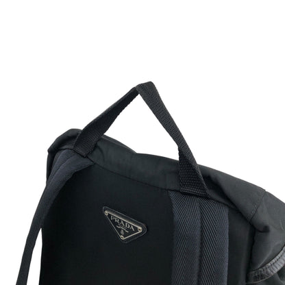 PRADA Triangle Logo Front Belt Double Pocket Backpack Black Vintage 7wppf4