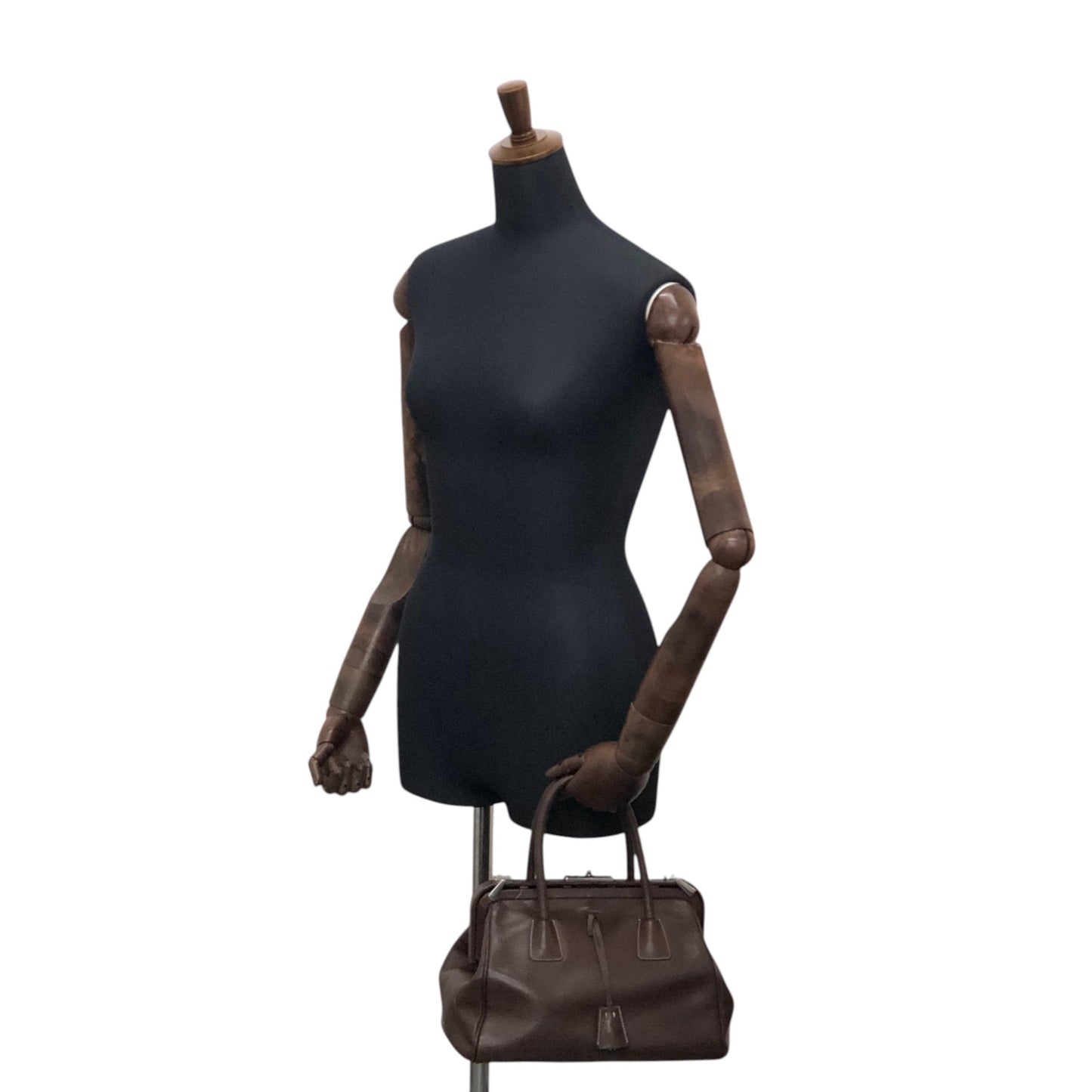 PRADA Metal Clasp Handbag Brown Vintage zwwp2k