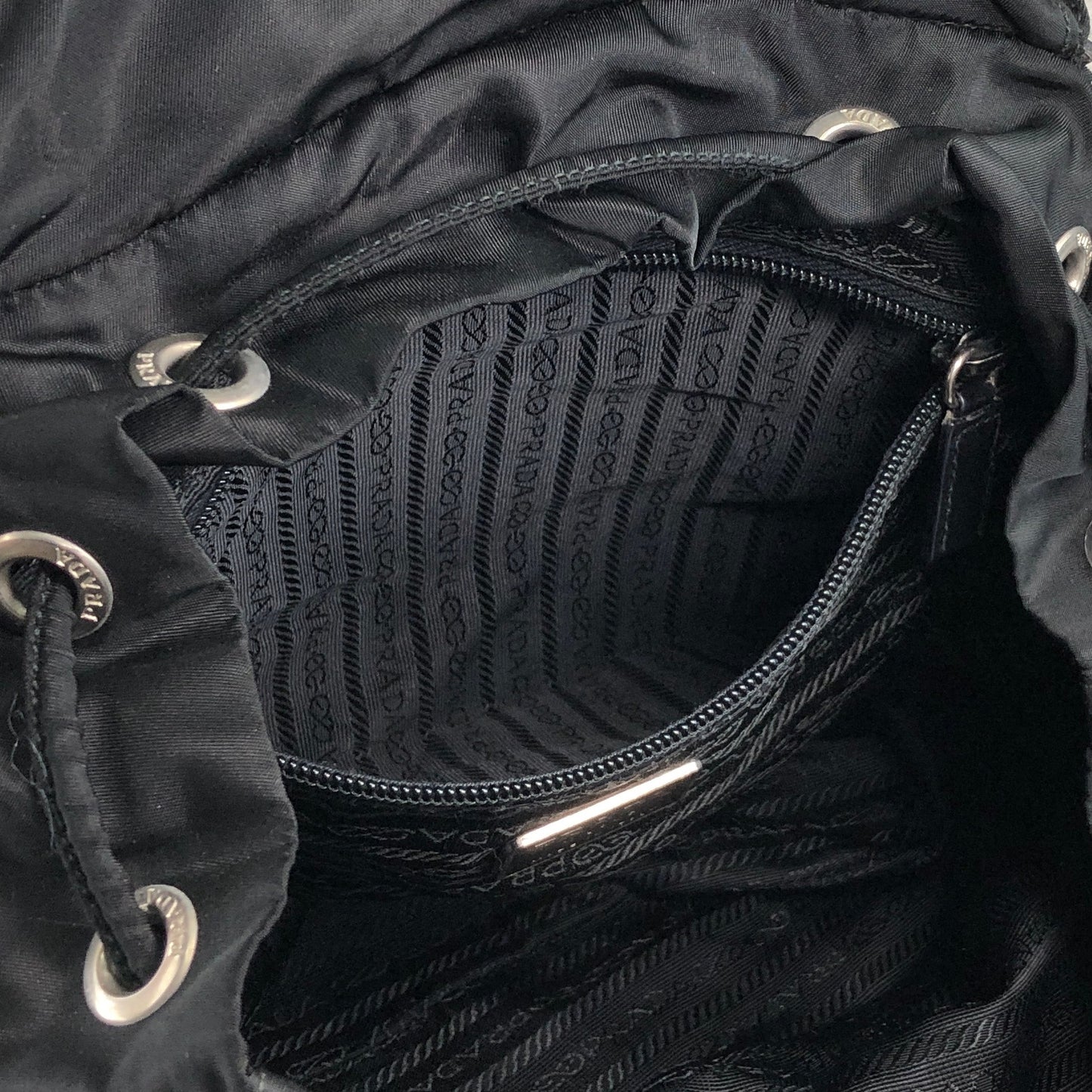 PRADA Tessuto Triangle Logo Double Pocket Backpack Black Vintage mehbr8