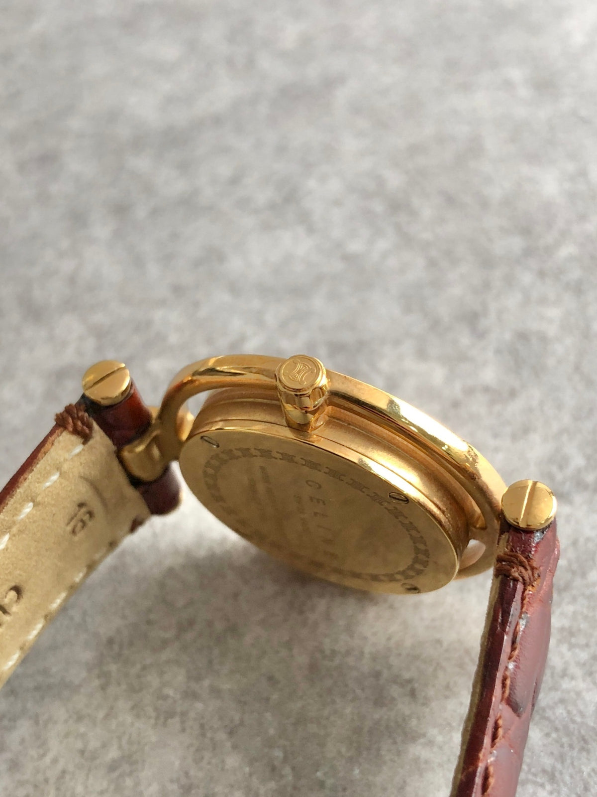 CELINE MARPLE Triomphe Quartz Watch Pink×Brown Vintage u3g646