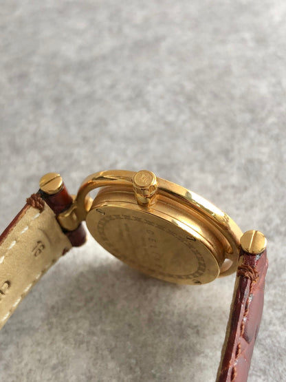 CELINE MARPLE Triomphe Quartz Watch Pink×Brown Vintage u3g646