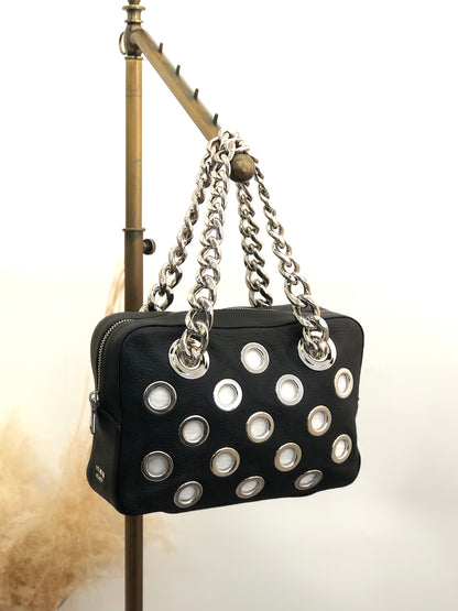 PRADA Logo Chain Handbag Black Vintage iubjy2