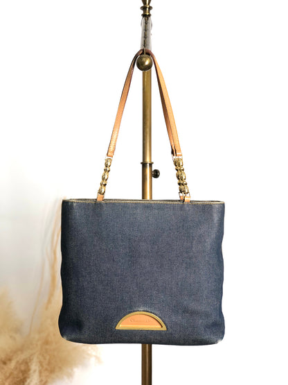 Christian Dior Logo Handbag Totebag Indigo Vintage kxnt2a