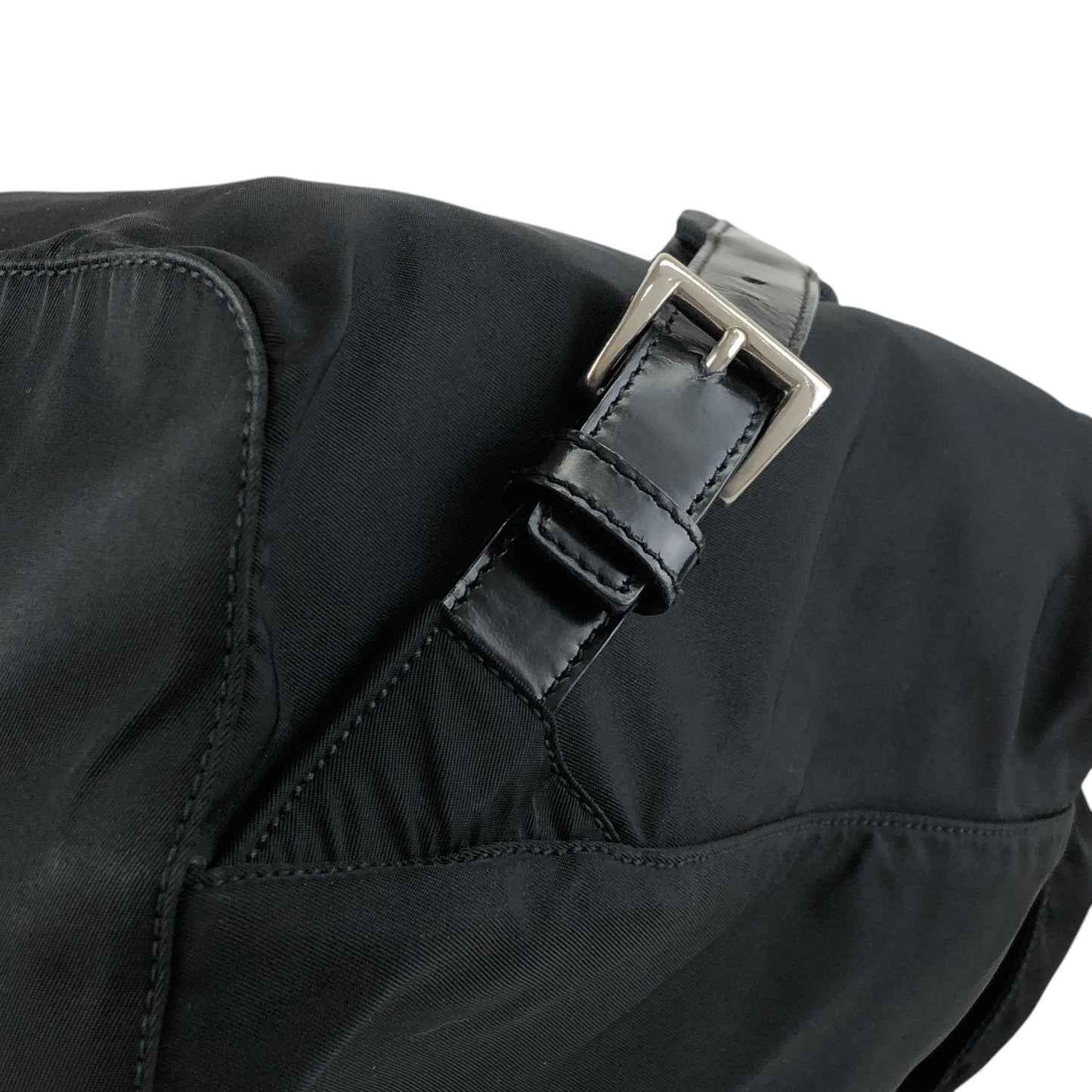 PRADA Tessuto Triangle Logo Front Buckle Front Pocket  Backpack Black Vintage 6abvn2