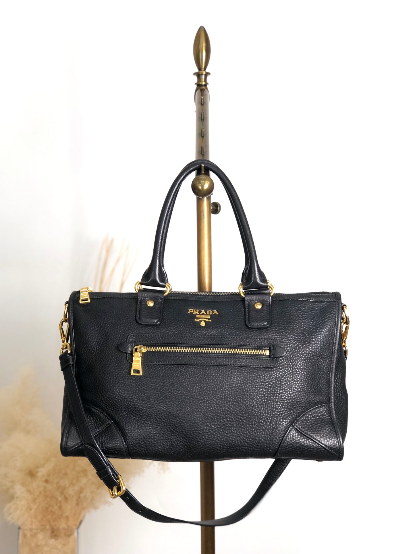 PRADA Logo Two-way Small Boston bag Shoulder bag Black Vintage h5k5fy