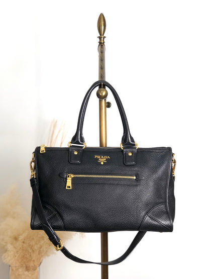 PRADA Logo Two-way Small Boston bag Shoulder bag Black Vintage h5k5fy