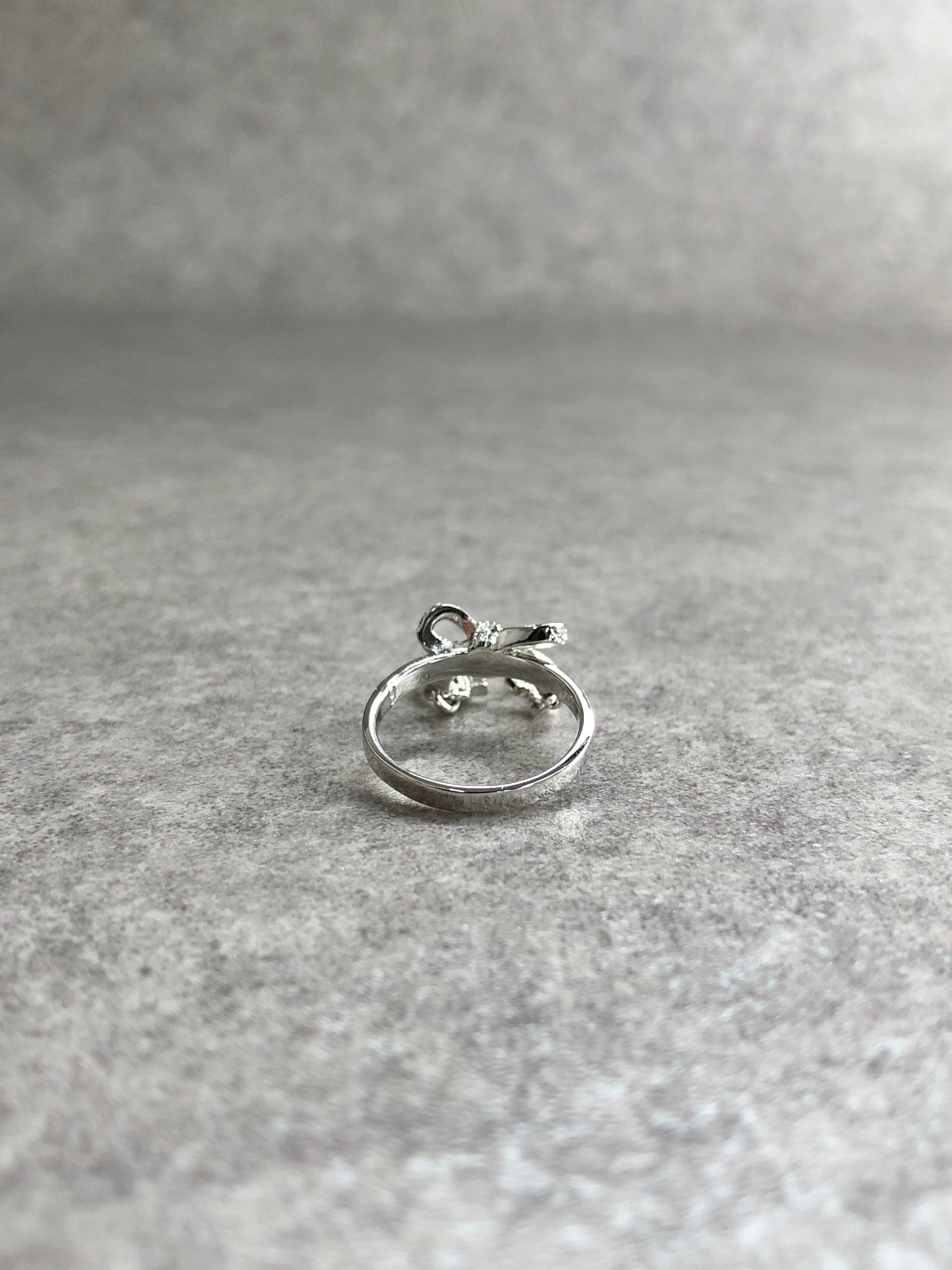 Christian Dior CD Logo Rhinestone Ribbon Motif Ring Silver Vintage