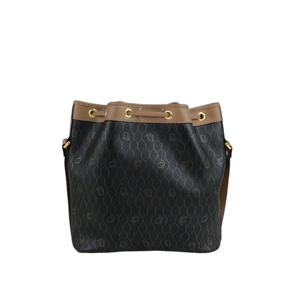Christian Dior Honeycomb Pattern Drawstring Shoulder bag Black×Beige Vintage bgh644