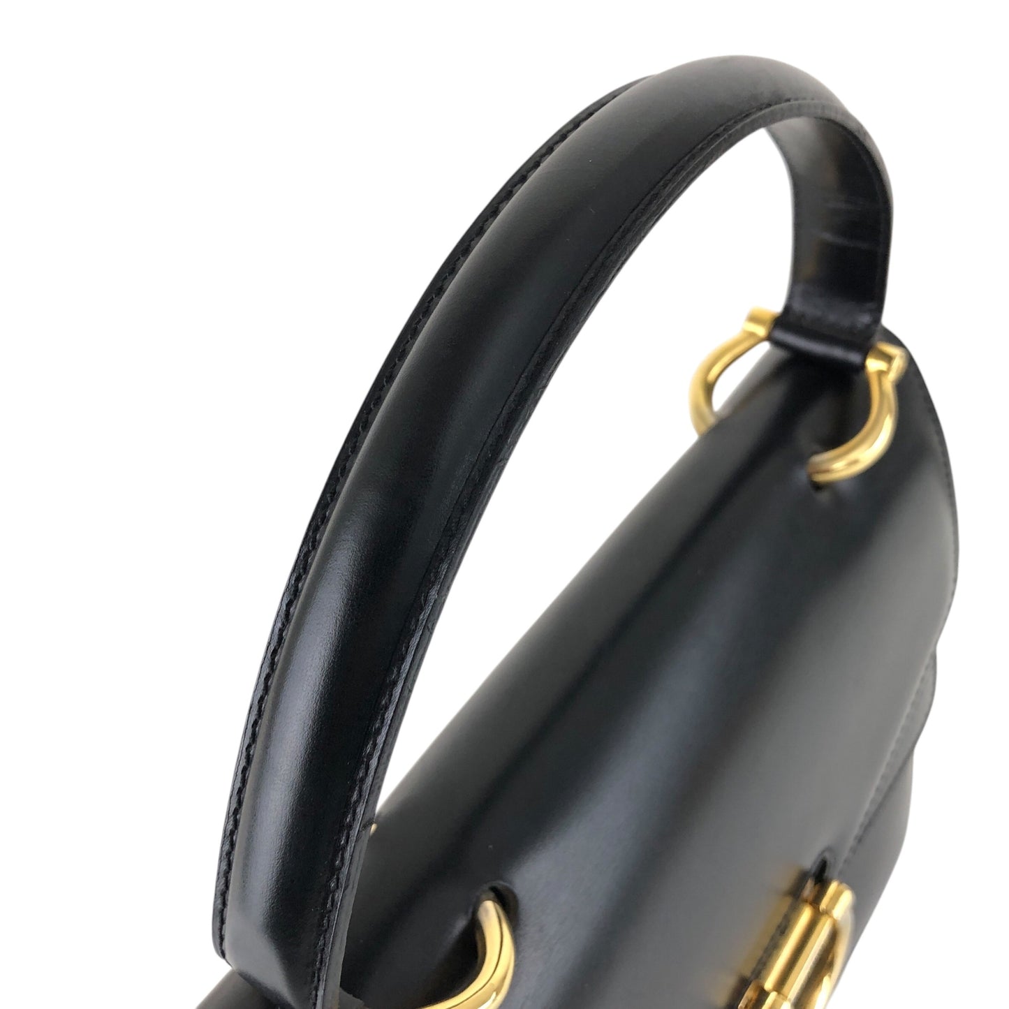 CELINE Horse Bit Double Flap Handbag Black Vintage eysscs