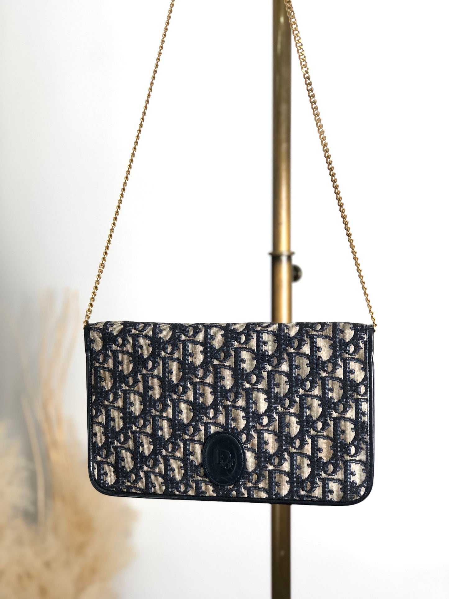 Christian Dior Trotter Chain Shoulder bag Navy Vintage asxpe4