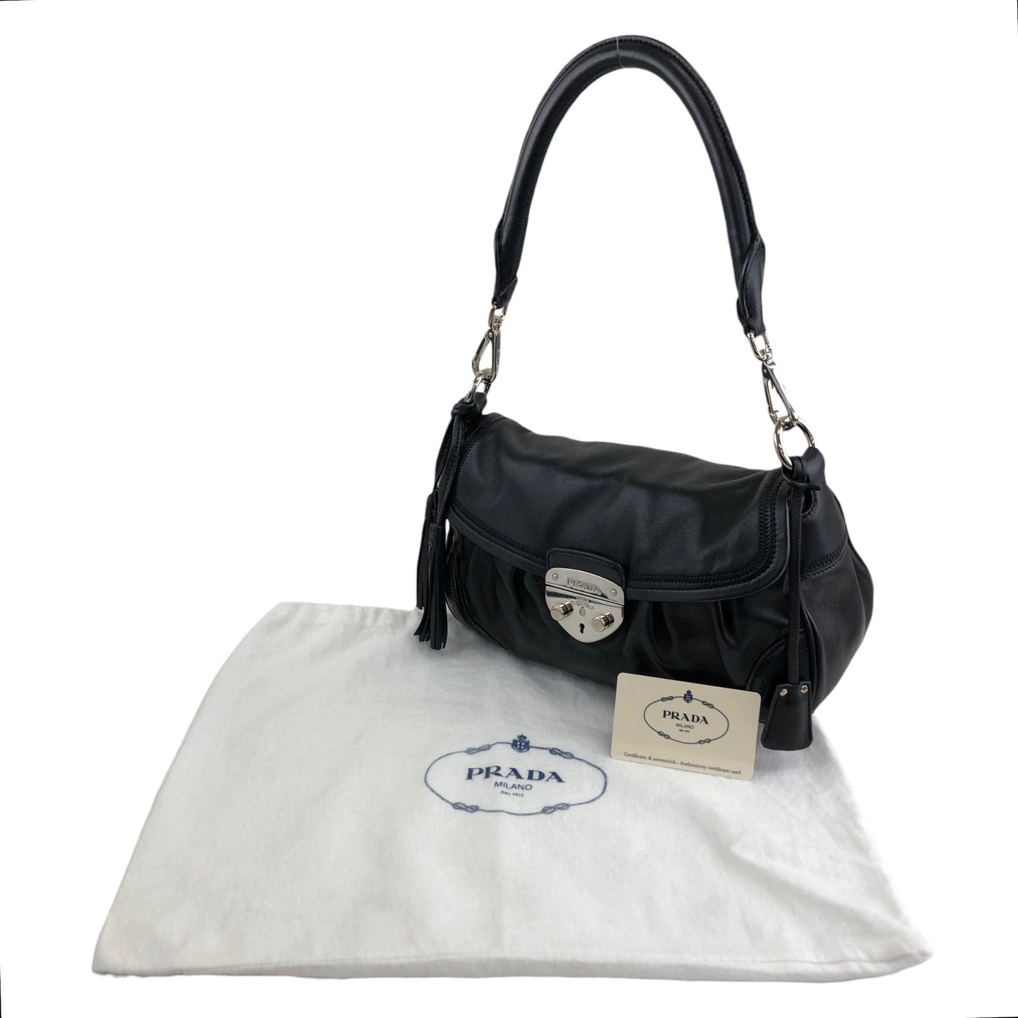 PRADA Front Buckle Handbag Black Vintage 5dmfc4