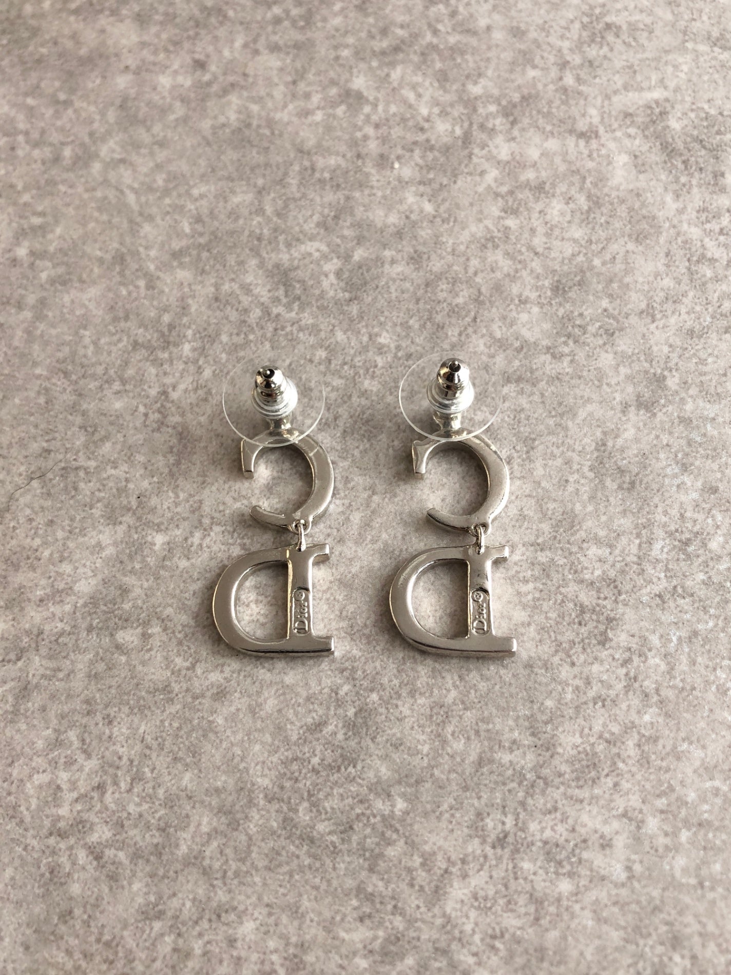 Christian Dior CD Logo Rhinestone Pierced Silver×Black Vintage 3yzthp