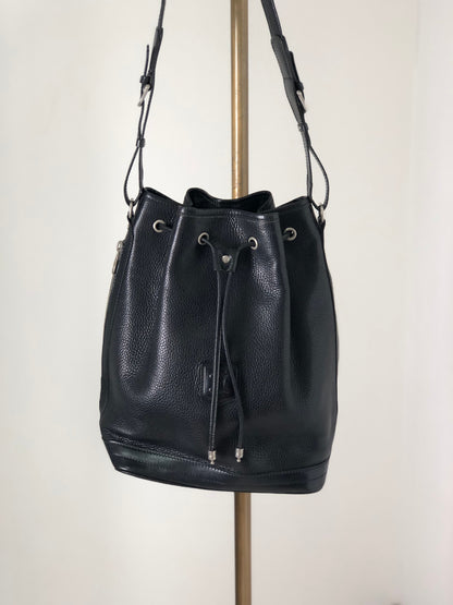 CELINE Blason Leather Drawstring Shoulder bag Black Vintage c4br2y