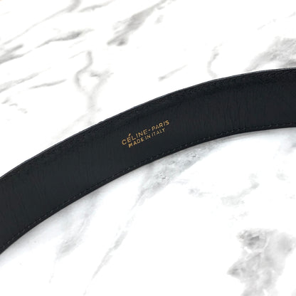 CELINE 馬車鱷魚壓花皮革腰帶 黑色 復古 awn7kw