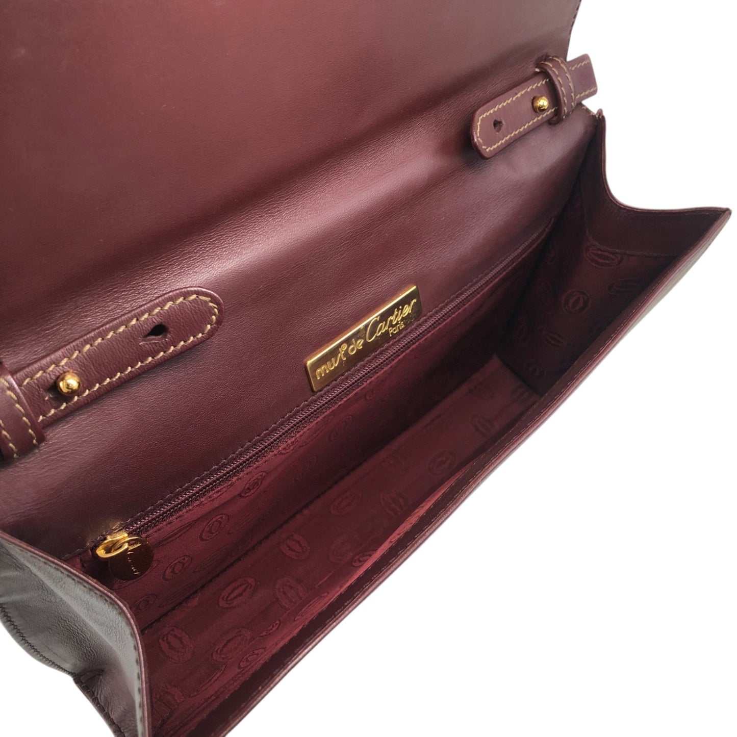 Cartier Logo Embossed Shoulder bag Bordeaux Vintage ezui2a