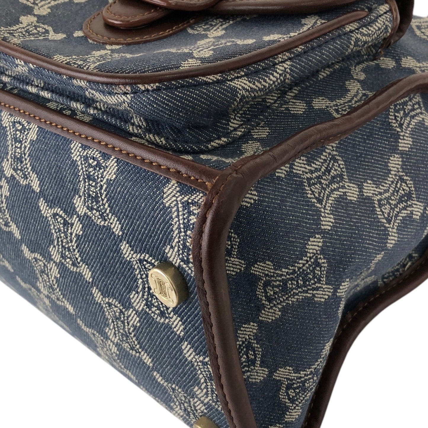 CELINE Paris Macadam Double Pocket Handbag Navy Vintage sh5hjs