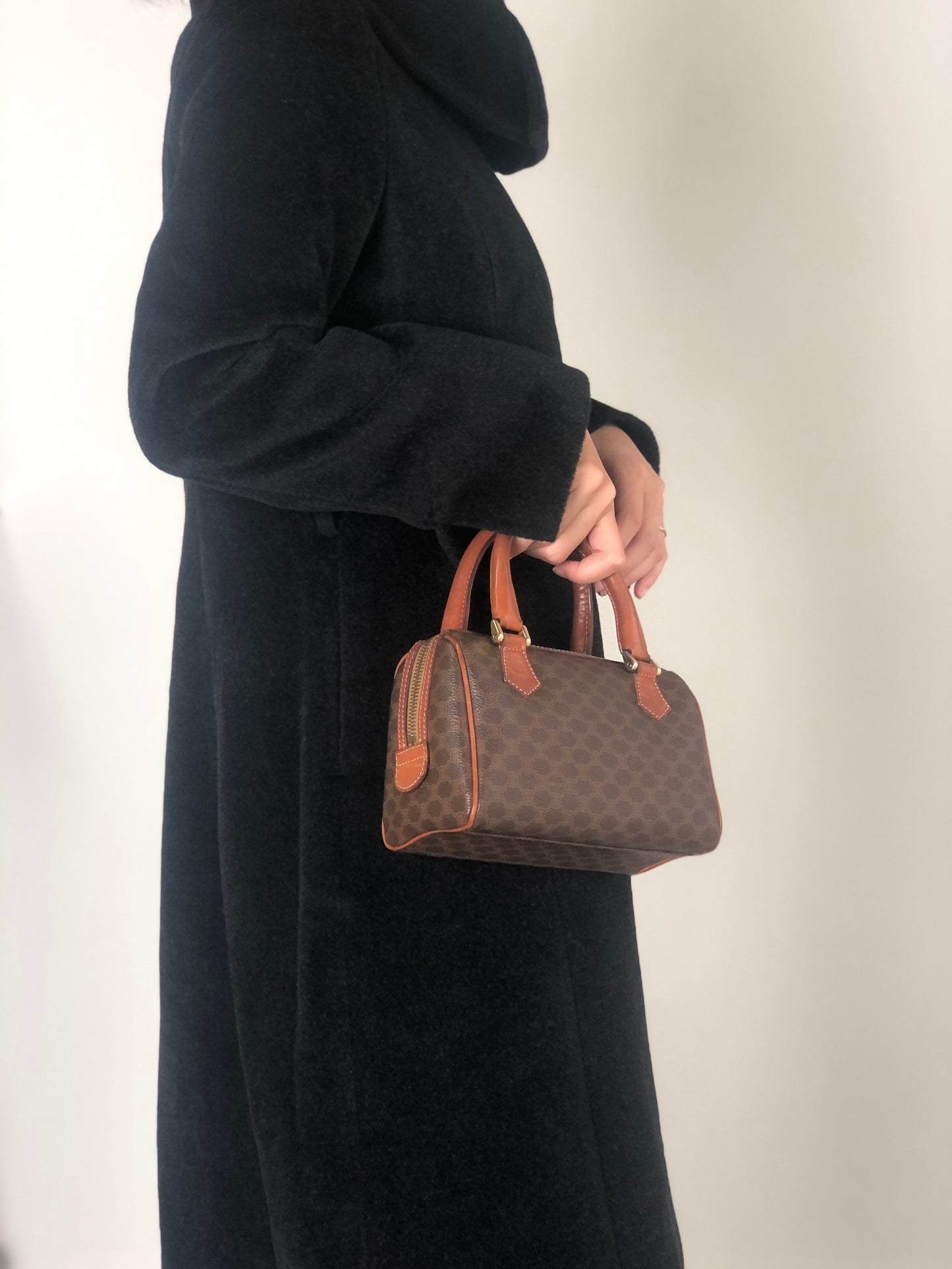 CELINE Macadam Two-way Small Boston bag Shoulder bag Brown Vintage 8fppkm