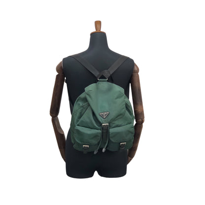 PRADA Triangle Logo Double Pocket  Backpack Green Vintage j7fkn5