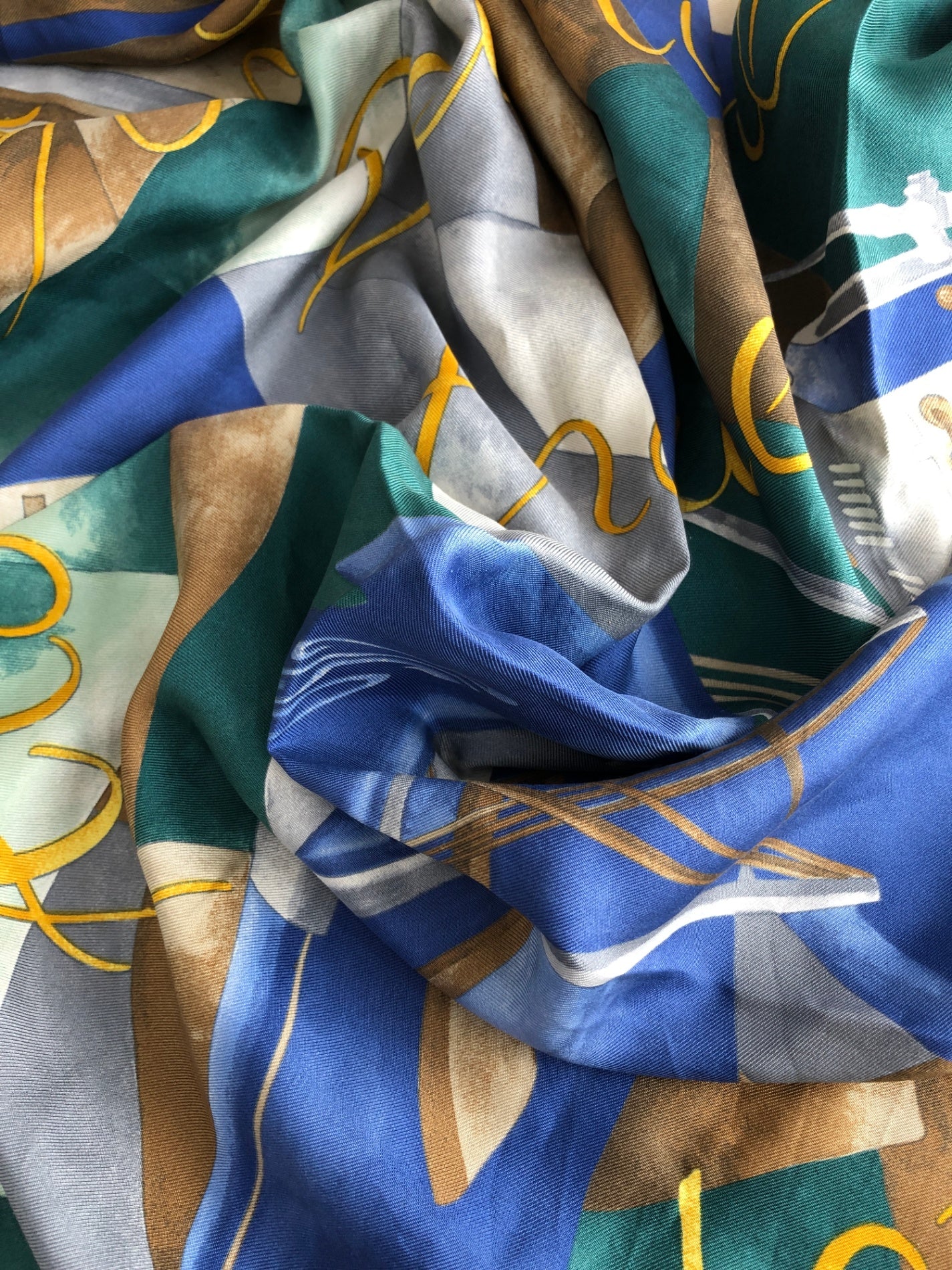CELINE SILK Scarf Blue×Green Vintage ejmgse