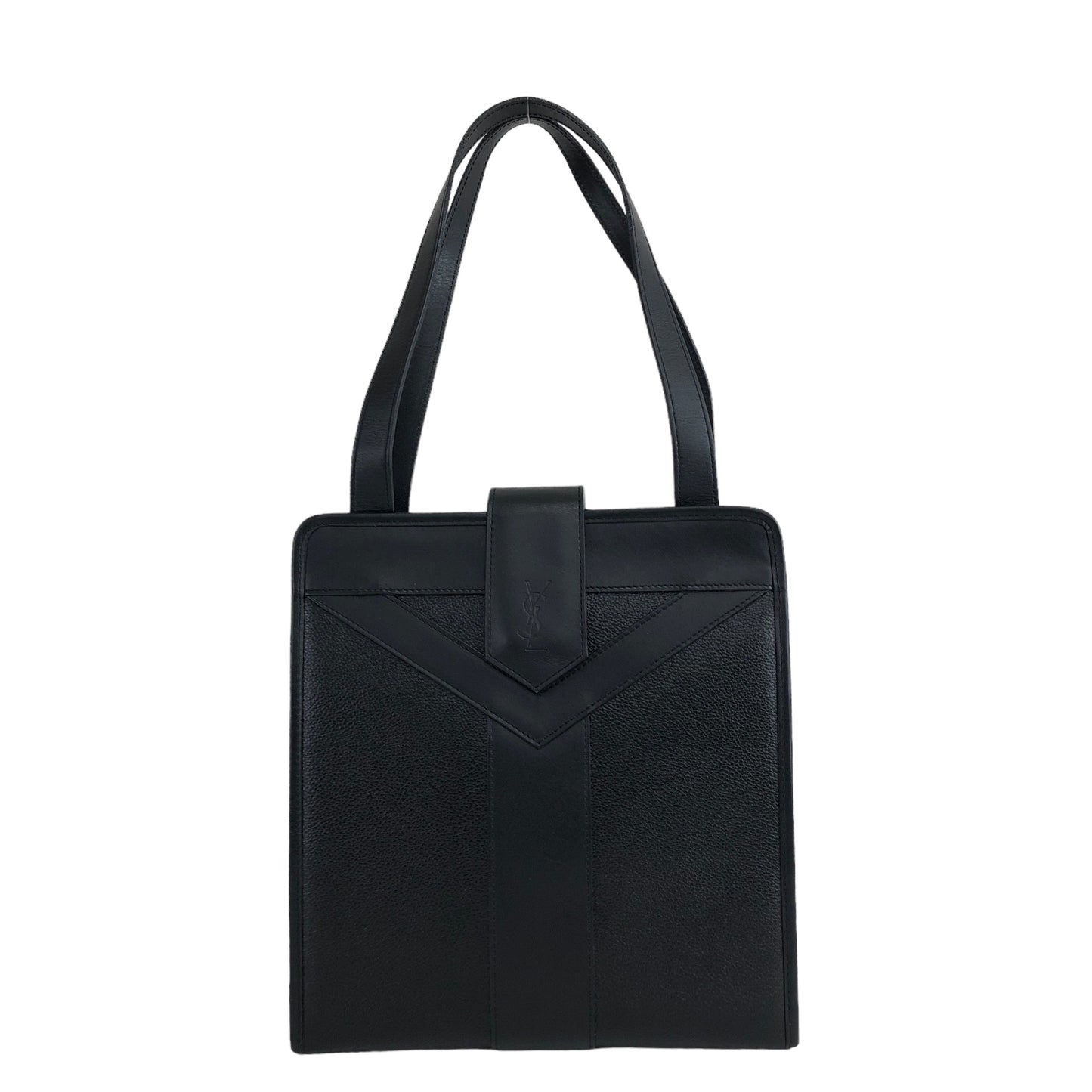 Yves Saint Laurent YSL Logo  Leather Shoulder bag Totebag Black Vintage xniy28