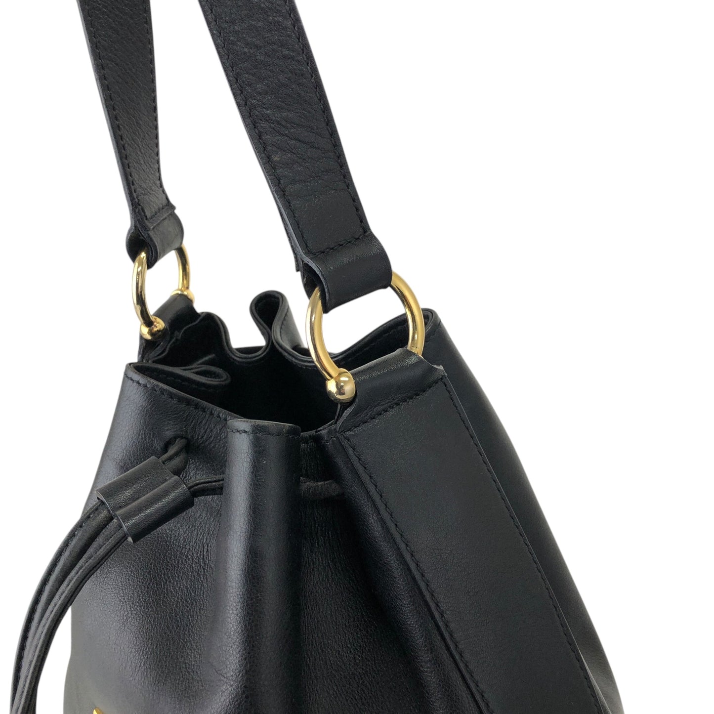 CELINE Gancini Drawstring Shoulder bag Black Vintage 4852gj