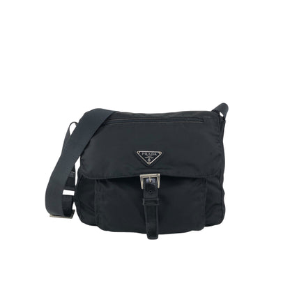 PRADA Triangle Logo Front Buckle Shoulder bag Black Vintage dre4i8