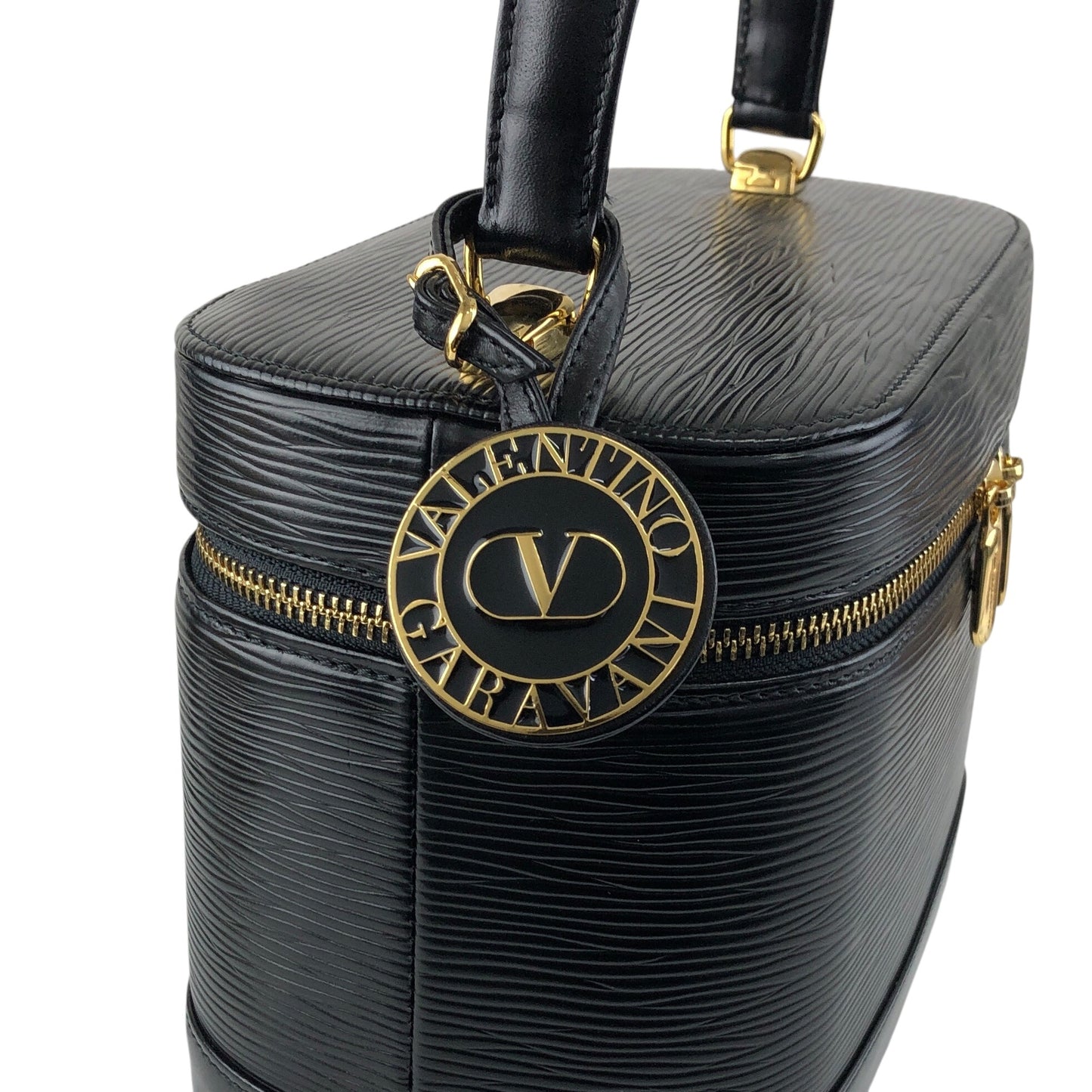 VALENTINO GARAVANI Logo Charm Two-way Handbag Shoulder bag Black Vintage 58zrvp