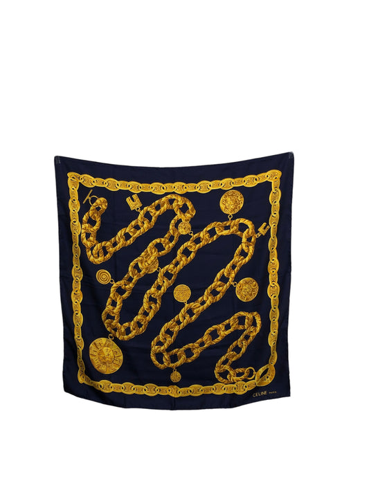 CELINE Starball SILK Scarf Navy×Gold Vintage m4xykh