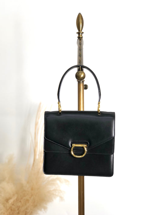 CELINE Gancini Handbag Black Vintage hkm3p8