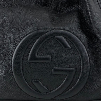 GUCCI Logo Embossed Tassel Shoulder bag Hobobag Black Vintage p2pw3n