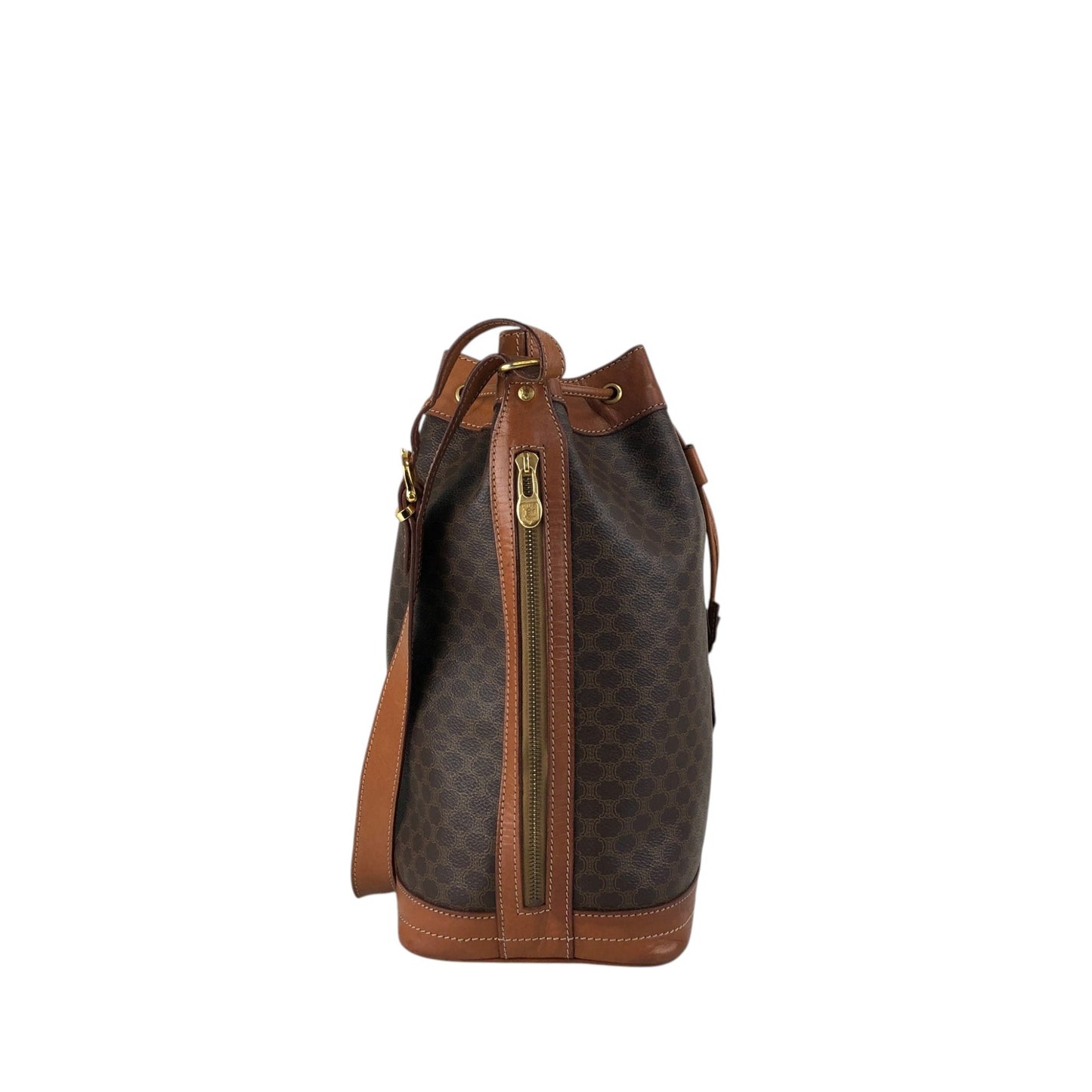 CELINE Macadam Blason Drawstring Shoulder bag Brown Vintage wc85jm