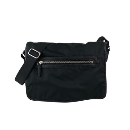 PRADA Tessuto Triangle Logo Front Buckle Shoulder bag Black Vintage 2arab2