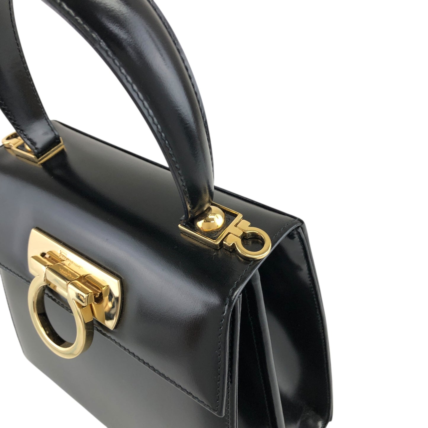Salvatore Ferragamo Gancini Two-way Handbag Shoulder bag Black Vintage vbbuay