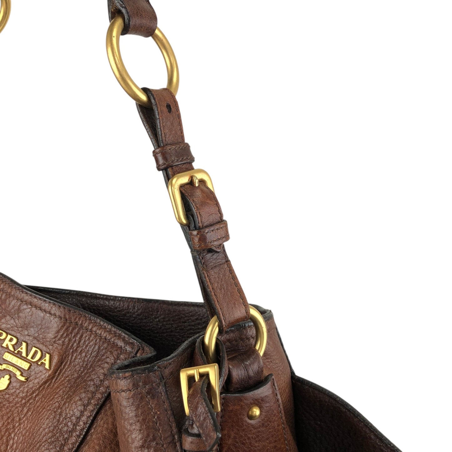PRADA Logo Shoulder bag Brown Vintage viv5ss