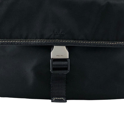 PRADA Tessuto Triangle Logo Front Buckle Shoulder bag Black Vintage bcdpsd