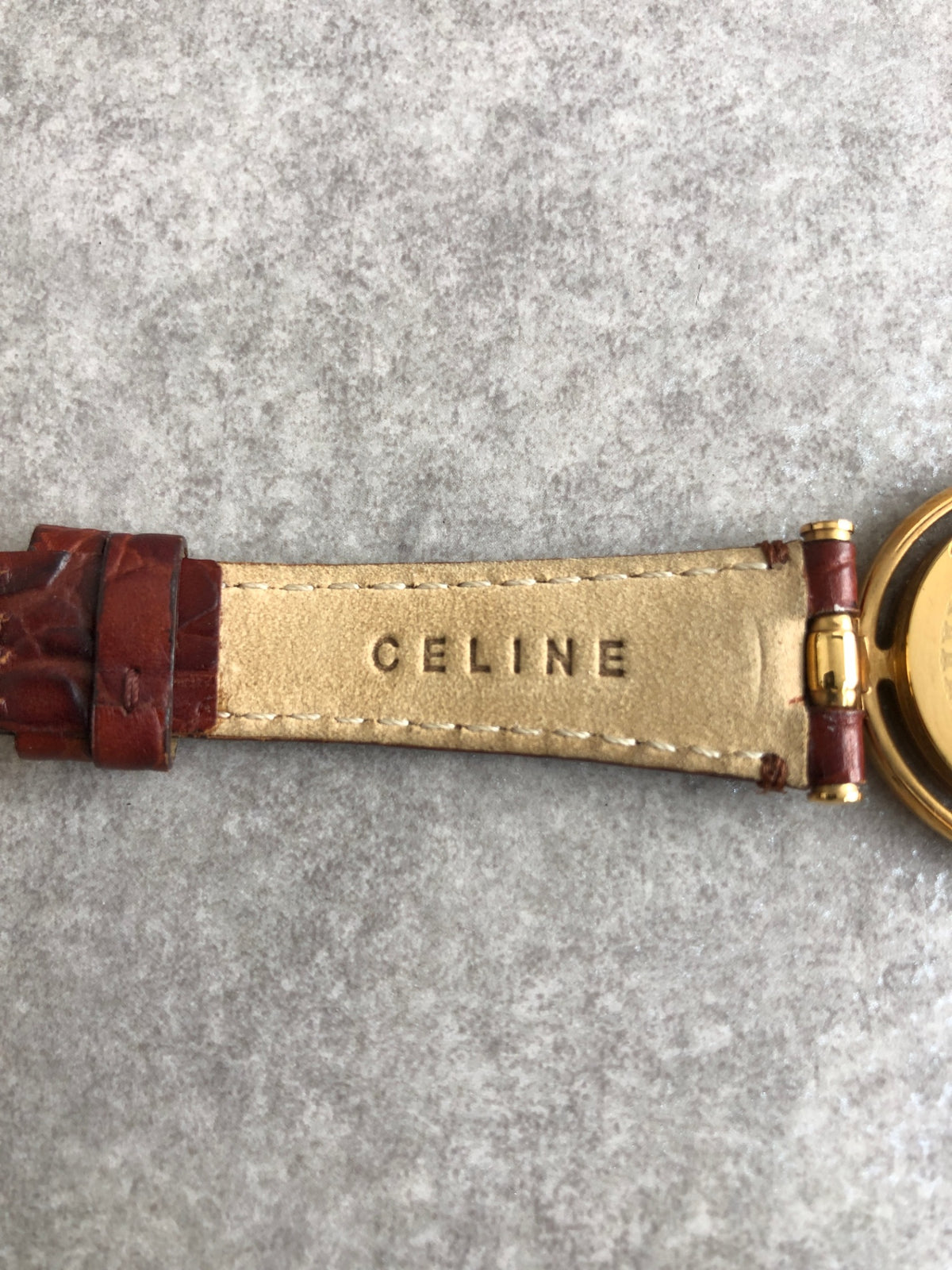 CELINE MARPLE Triomphe Quartz Watch Pink×Brown Vintage u3g646