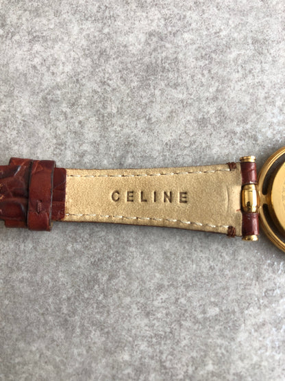 CELINE MARPLE Triomphe Quartz Watch Pink×Brown Vintage u3g646