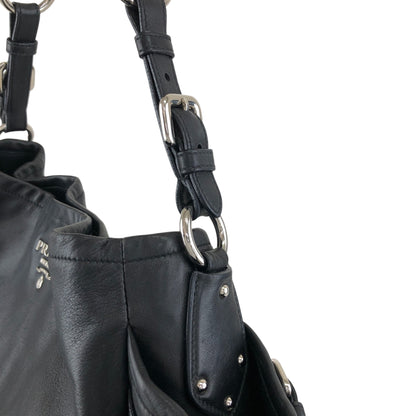 PRADA Logo Side Pocket Handbag Black Vintage ab8g6p