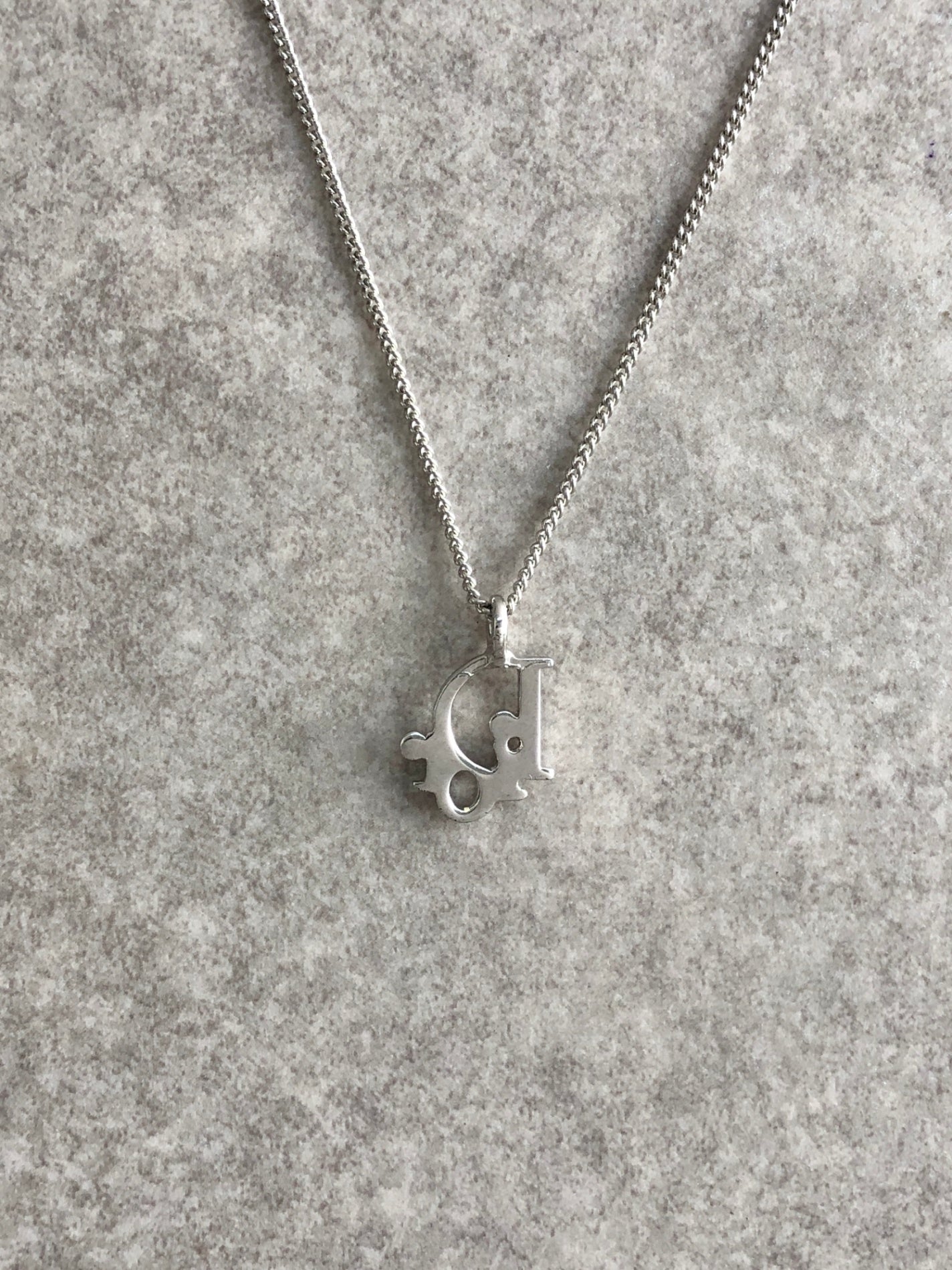 Christian Dior Logo Motif Necklace Silver Vintage gne8aw
