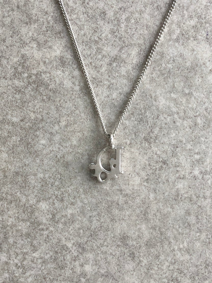Christian Dior Logo Motif Necklace Silver Vintage gne8aw