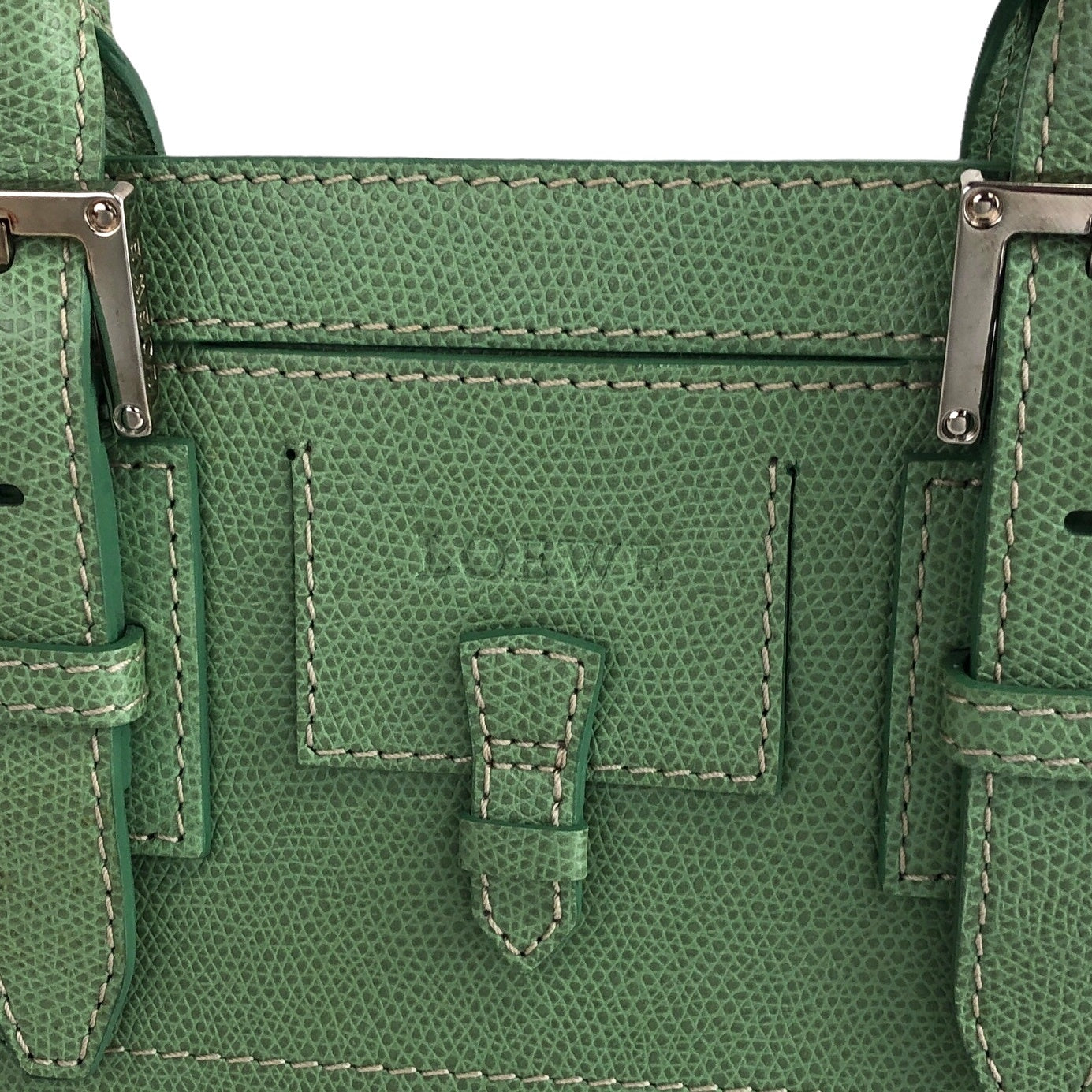 LOEWE Logo Handbag Totebag Green Vintage vuygmz