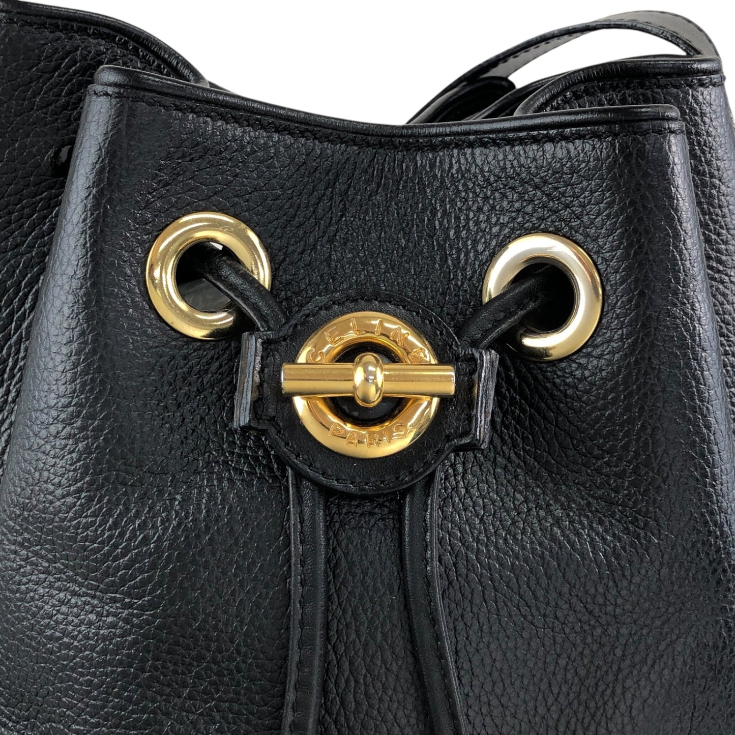 CELINE Toggle Clasp Drawstring Shoulder bag Black Vintage mgyxeh